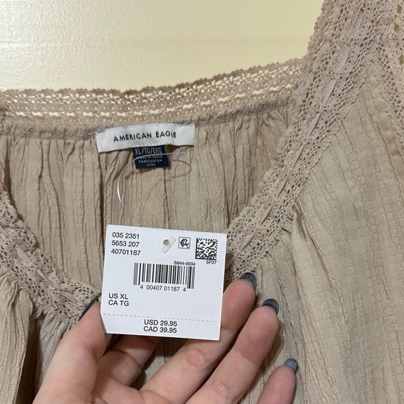 American Eagle Outfitters Taupe Button-Down Blouse - Picture 2 of 4